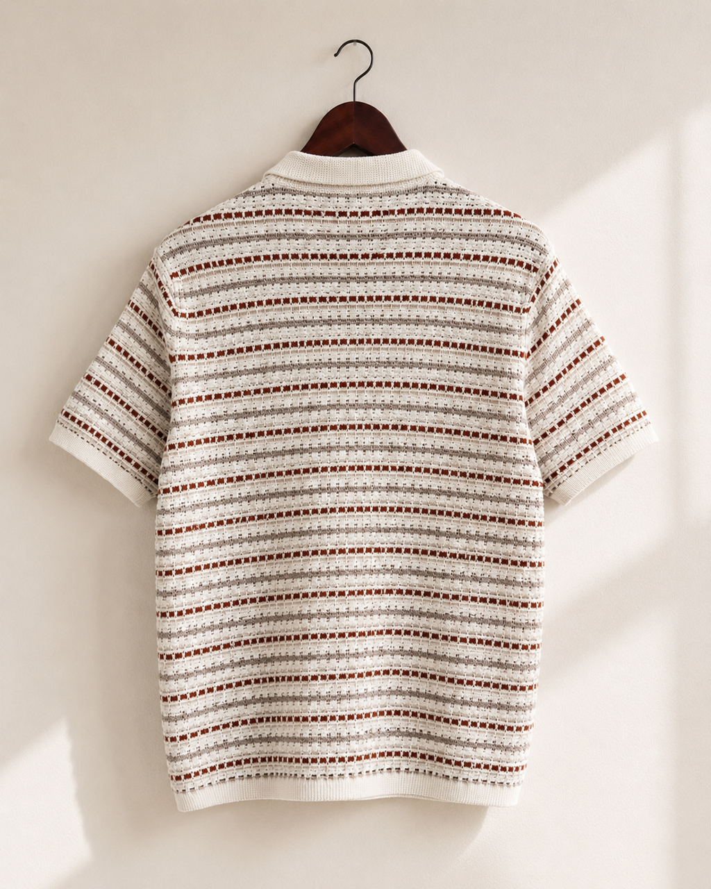 Folk Ecru Woven Textured Knit Polo Shirt