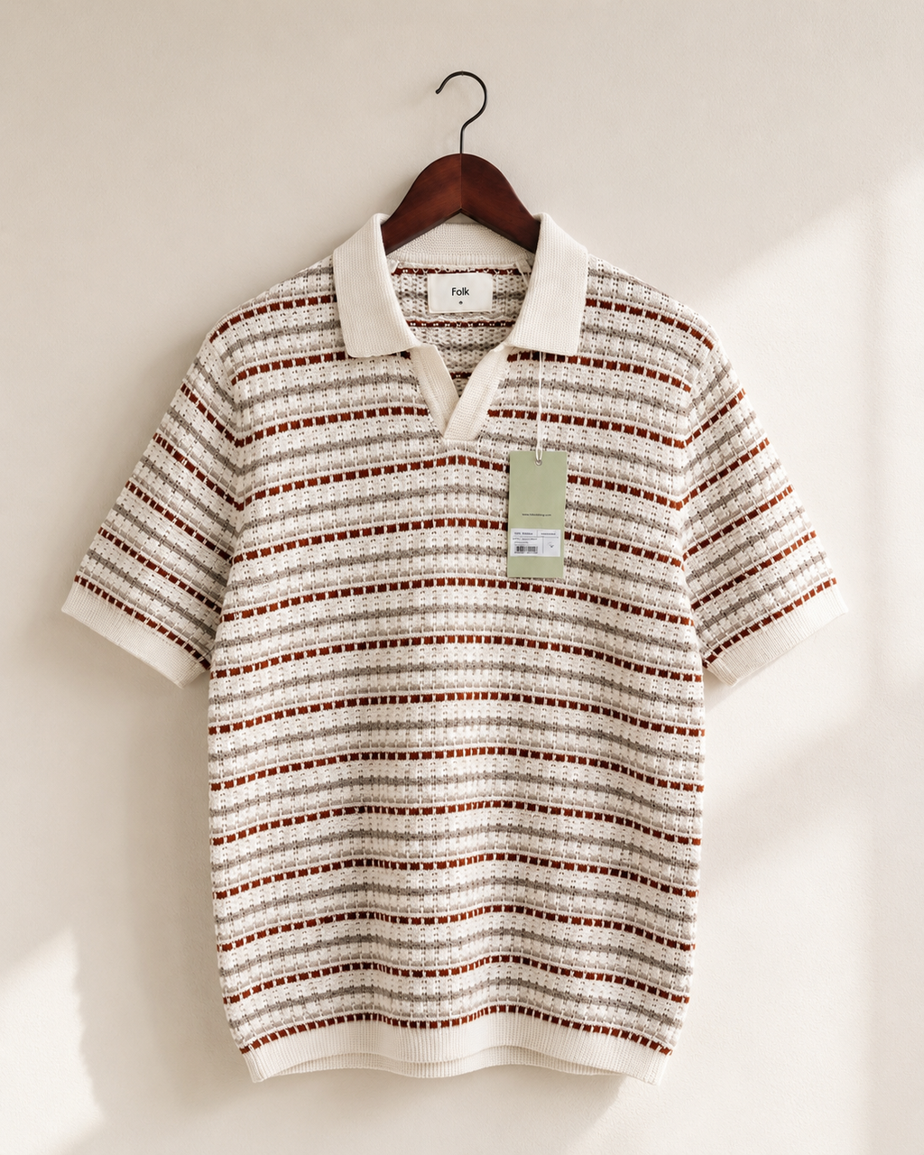 Folk Ecru Woven Textured Knit Polo Shirt
