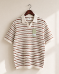 Folk Ecru Woven Textured Knit Polo Shirt