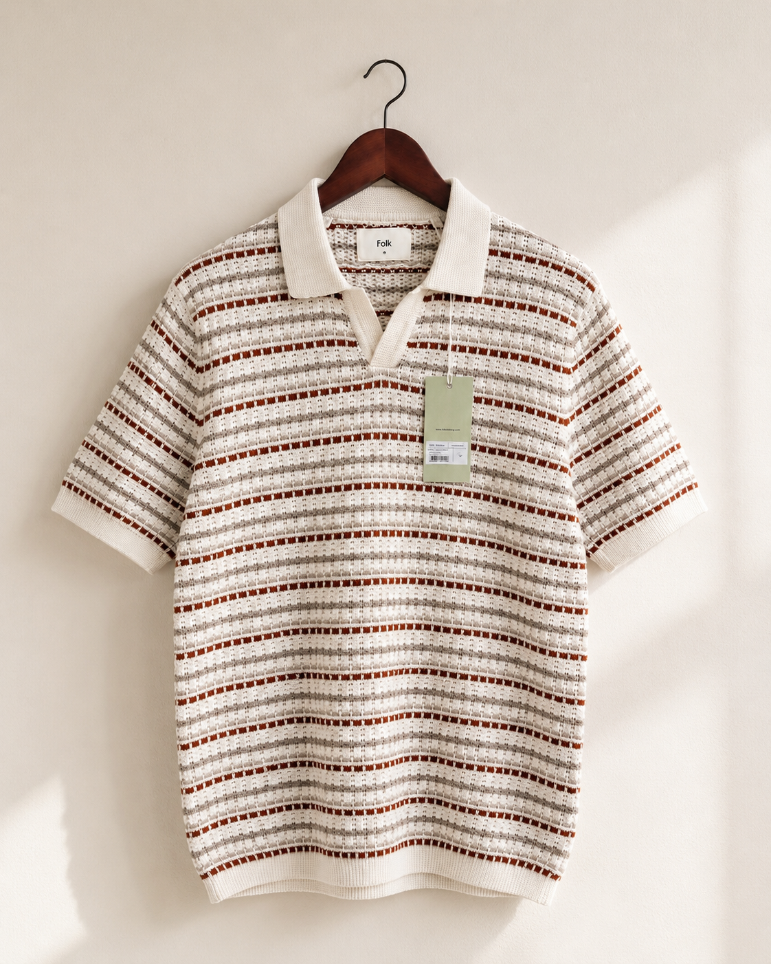 Folk Ecru Woven Textured Knit Polo Shirt
