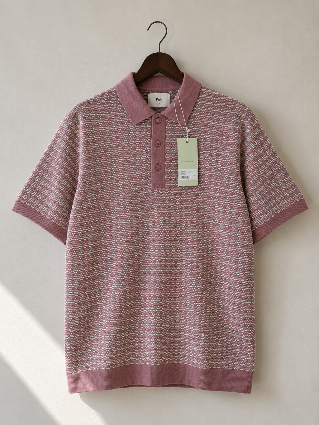 Folk Pink & Ecru Textured Knit Polo Shirt - front