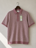 Folk Pink & Ecru Textured Knit Polo Shirt - front
