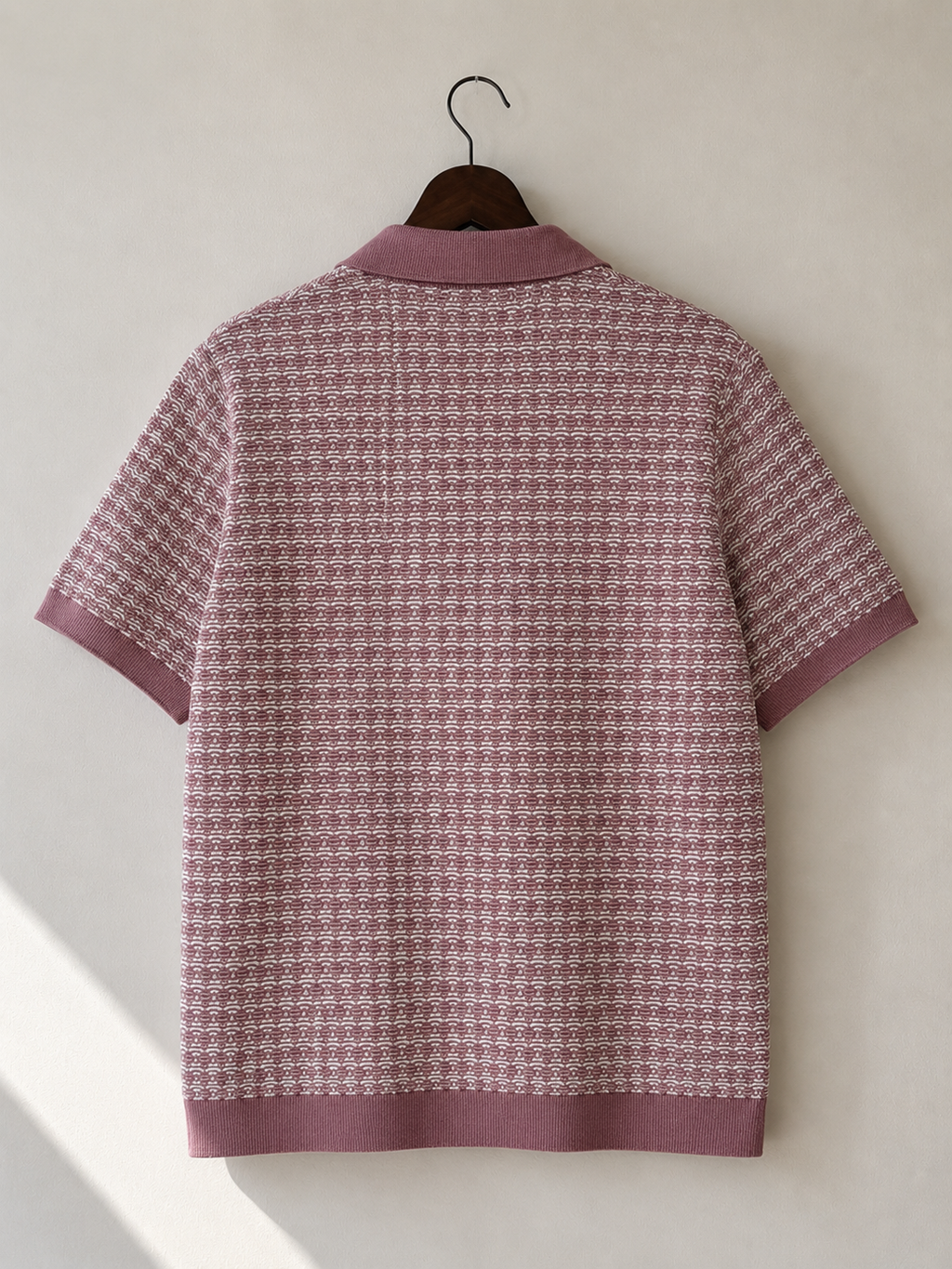 Folk Pink & Ecru Textured Knit Polo Shirt - back