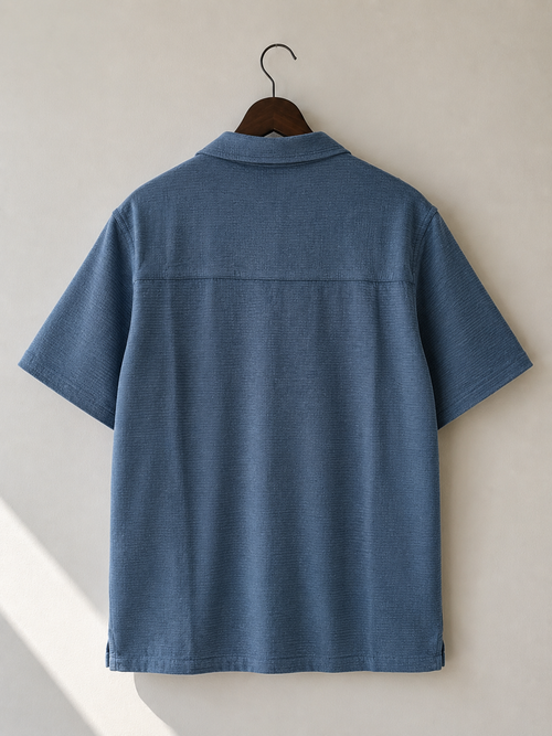 Folk Blue Textured Short Sleeve Shirt - front